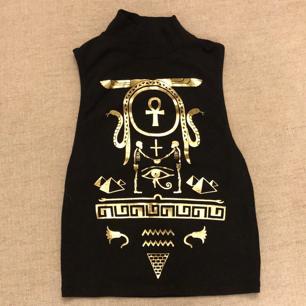 Turtle neck hieroglyphics crop top